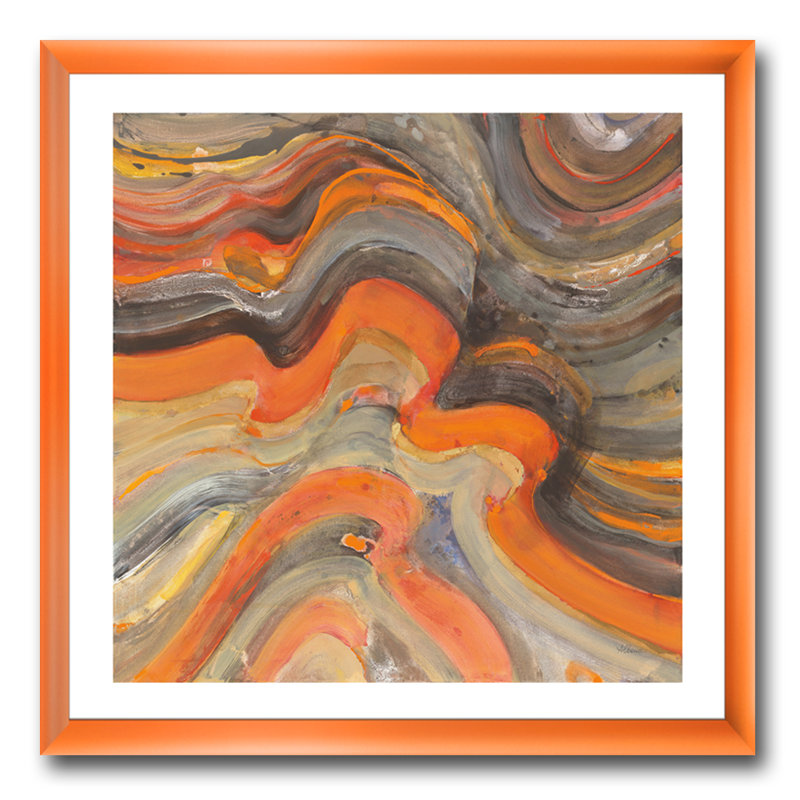 « abstract gilded orange vagues »-impression sur toile, Cadre orangé, H 30 po x l 30 po x P 1 po
