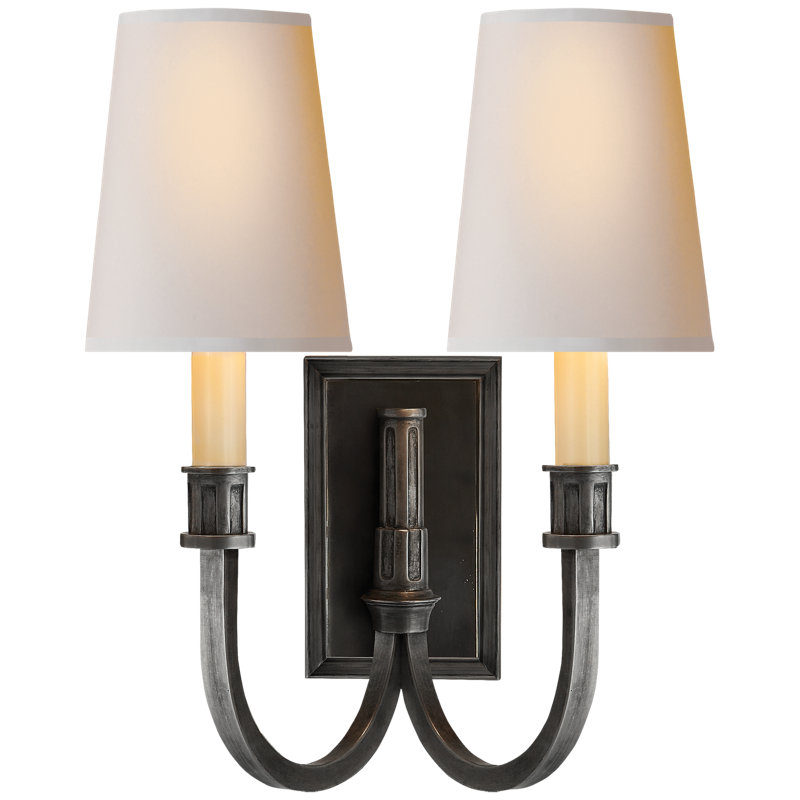 Thomas O'Brien Modern Library Double Sconce, Bronze, Fabric