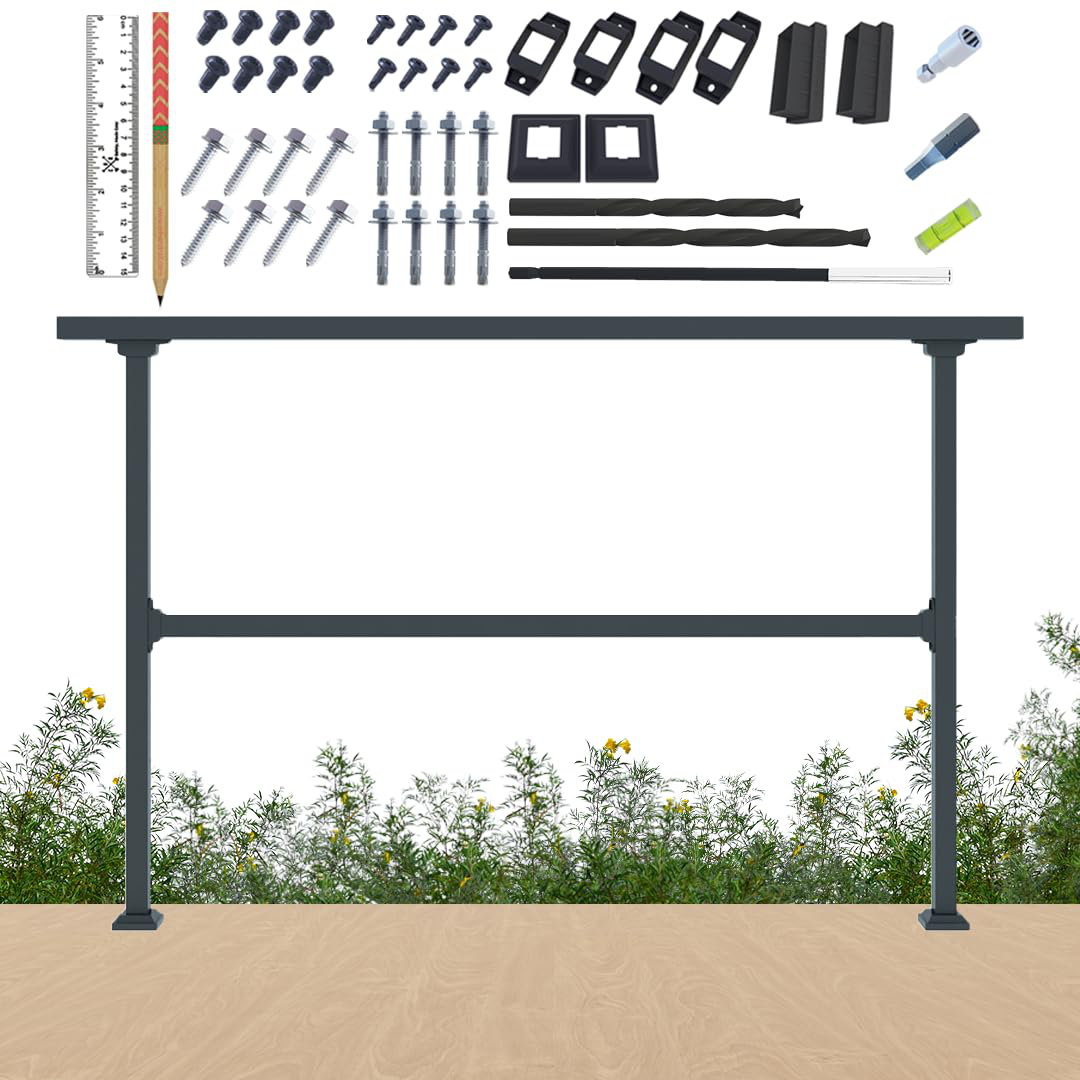 CR Home 2 Packs Horizontal Metal Deck Railing, 6ft Wide Handrail For ...
