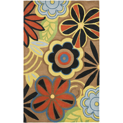 Tapis floral en laine et viscose touffetés à la main Amini