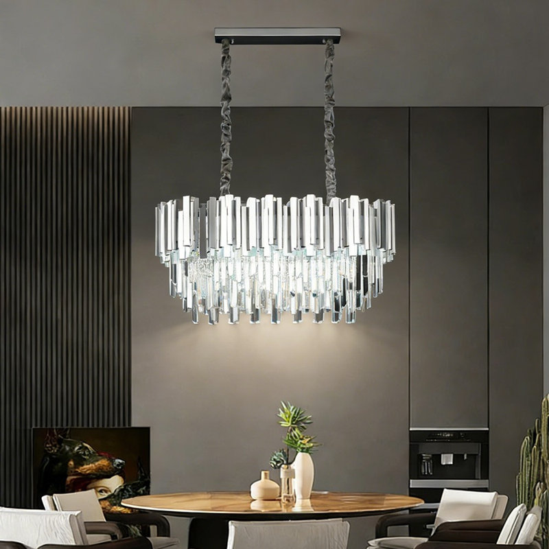 10 - Light Chandelier, Silver, Length 80cm