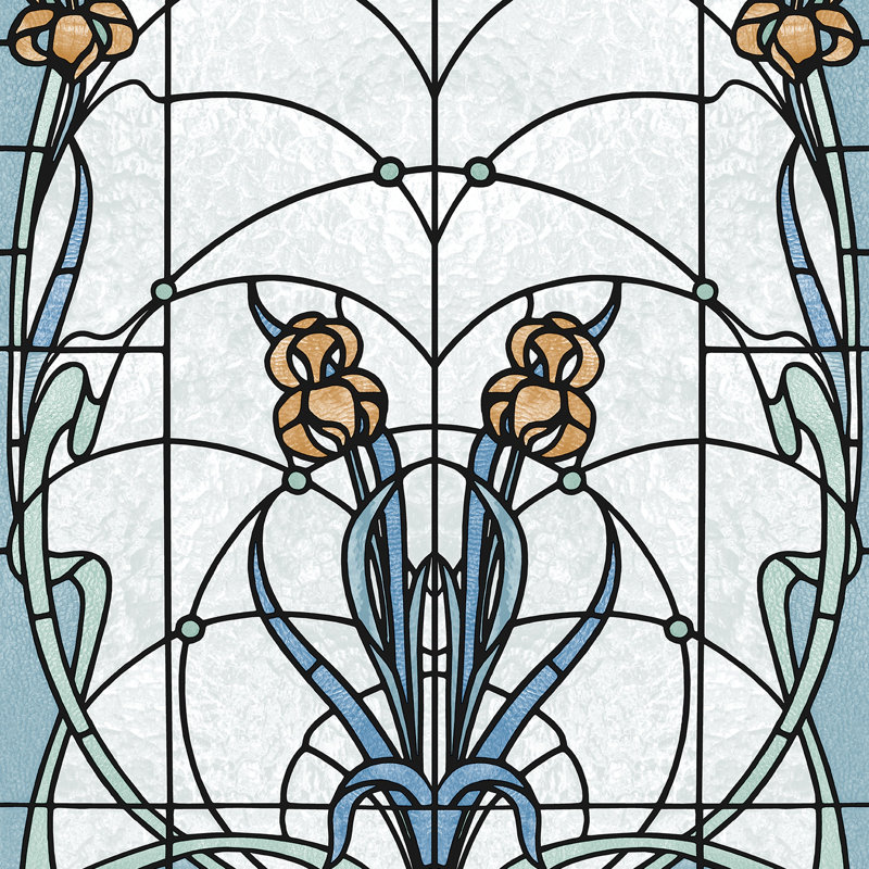 Papier peint floral vitrail bleu, Bleu