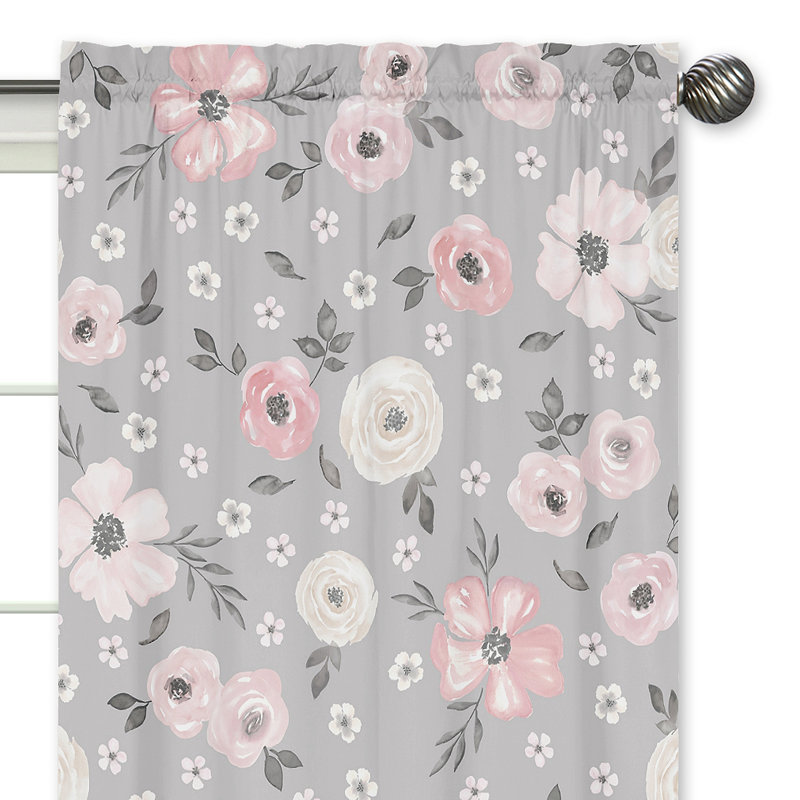Floral Semi-Sheer Rod Pocket Curtain Panels