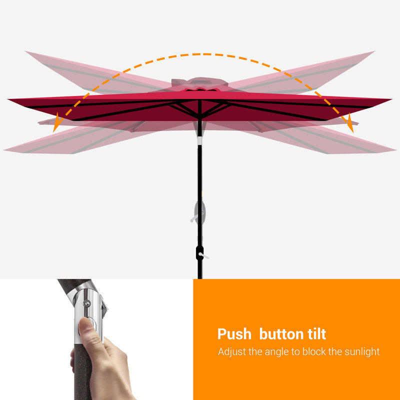 Parasol de table rectangulaire en aluminium pour terrasse avec bouton inclinable 120 "x 78" Rella, Rouge