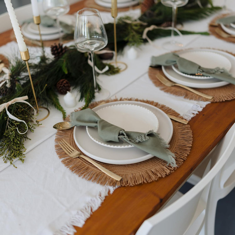 Ensemble de 6 napperons de table Boho avec serviettes assorties texturées de lin
