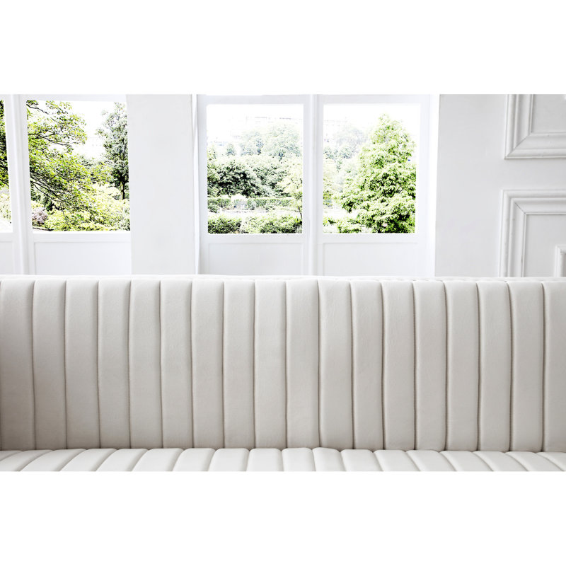 Canapé modulaire contemporain en velours 6 places - beige, canal vertical pour appartement, 4 coussins, siège d'appoint de salon beige moderne, avec style