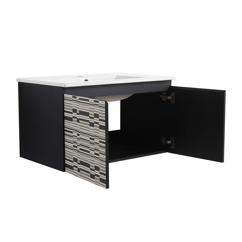 Meuble-lavabo mural flottant 30 po avec lavabo en céramique et porte d'armoire à fermeture en douceur