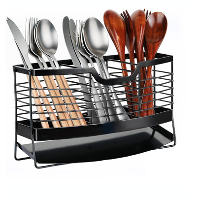 Self-Draining Drying Rack for Kitchen Counter-Stainless Steel Sink Utensil Holder