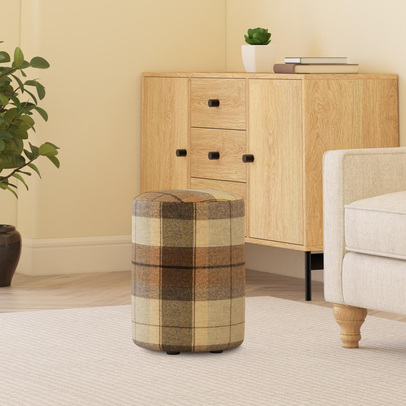 Tartan Fabric Round Stools Tartan , Seaglass Green