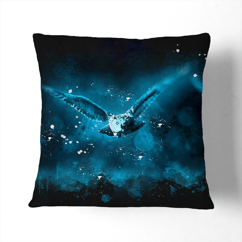 Owl in Flight Scatter Cushion with Filling, 40cm H x 40cm W x 15cm D, Black