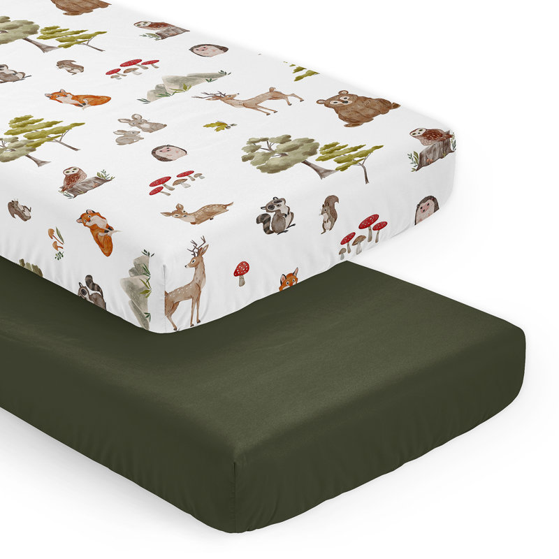 Ensemble de 2 draps-housses pour lit de bébé Watercolor Woodland Forest par Sweet Jojo Designs