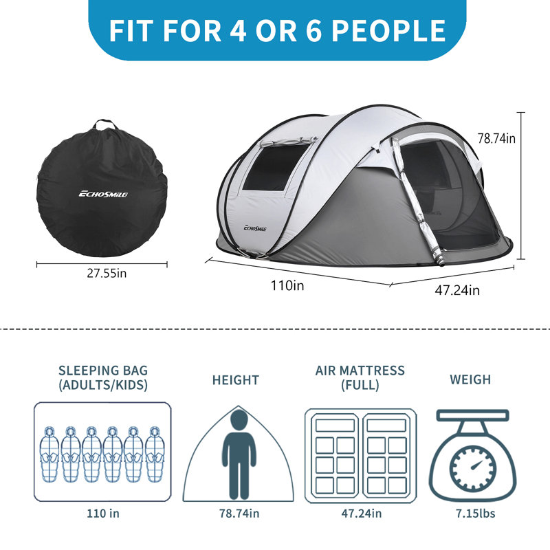 Tente escamotable 4-6 personnes, Blanc / Gris