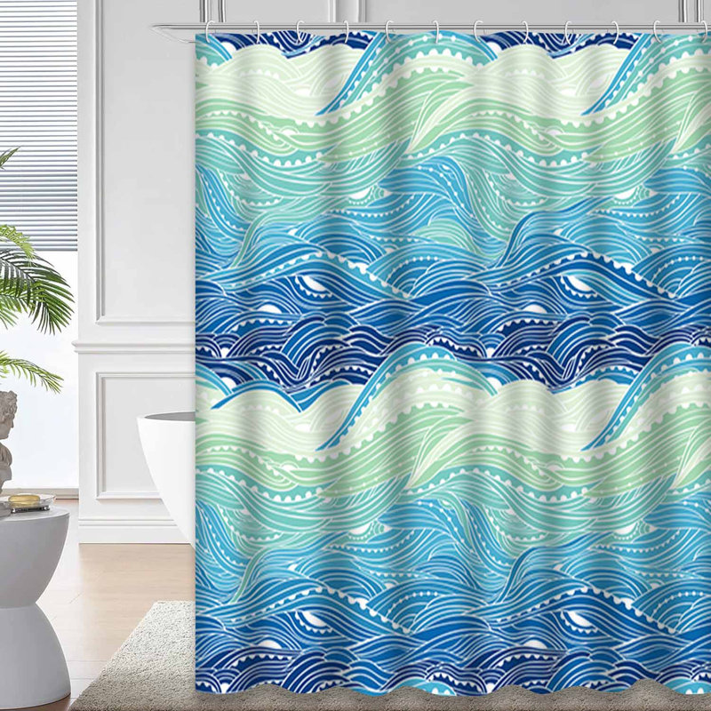 Rideau de douche imperméable à l'eau à motif floral abstrait et bleu avec 12 crochets, L 72 po x l 78 po