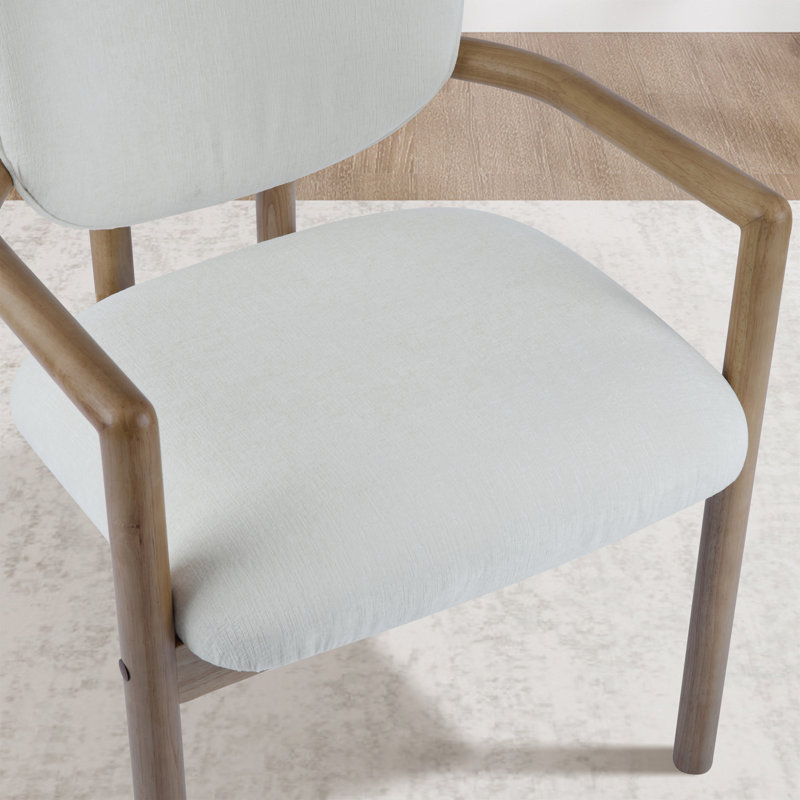Ensemble de 2 chaises de salle à manger rembourrées, Bois naturel, Blanc