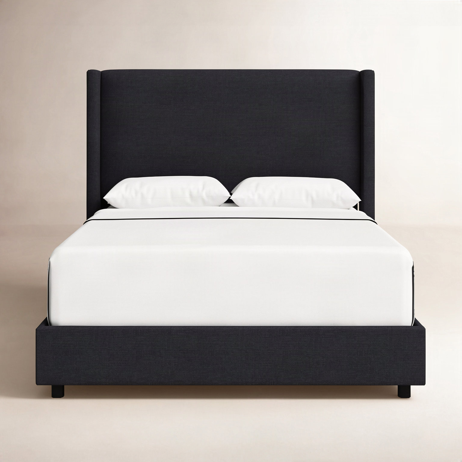Hanson Upholstered Wingback Bed, Full/Double, Classic Black Linen