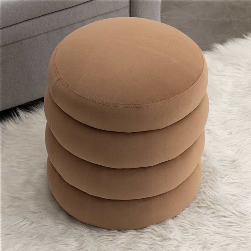 Repose-pieds rond Hasset, repose-pieds rond doux, repose-pieds, Velours café