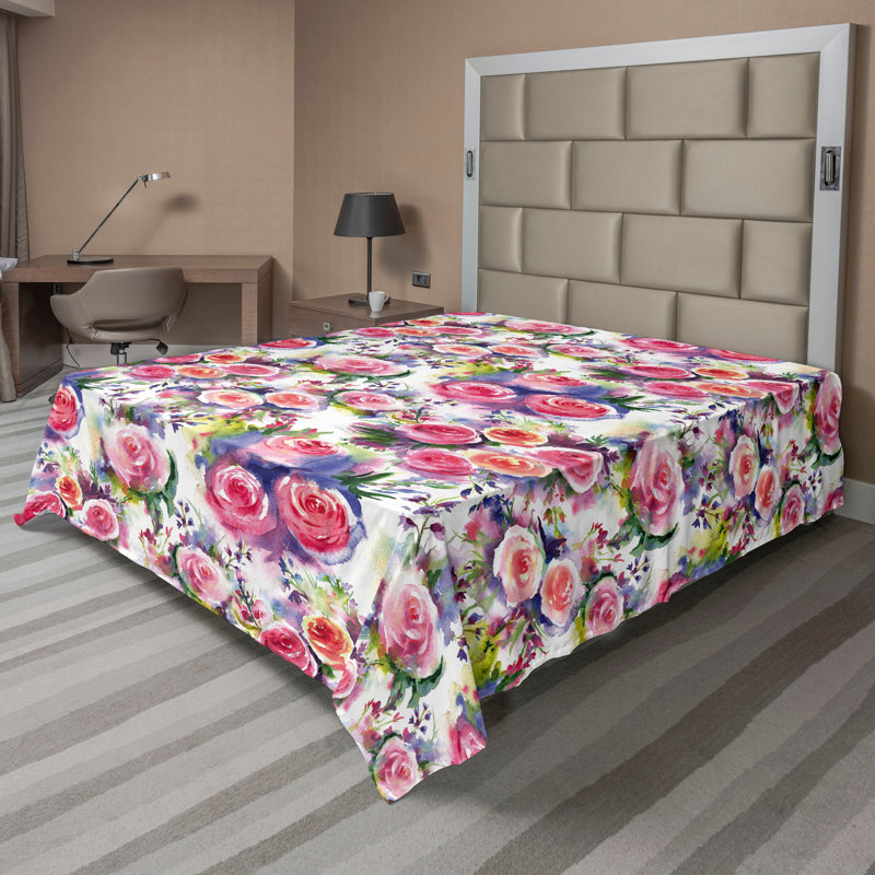 Drap plat Ambesonne, Corail foncé, lavande foncé / floral, Drap plat grand