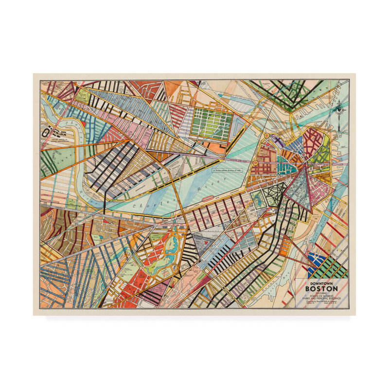 Reproduction d’art sur toile tendue « modern Map of Boston » par Nikki, H 14 po x l 19 po x p 2 po
