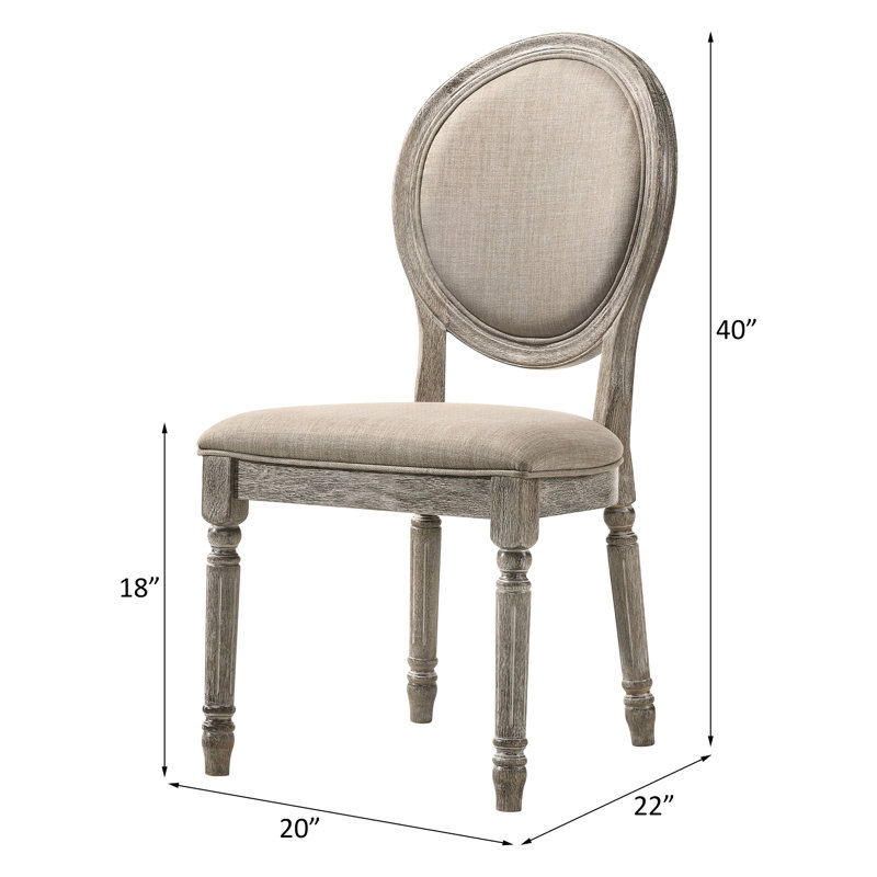 Chaises d'appoint en tissu brun clair (2) - finition chêne, base empilable, siège et dossier rembourrés, fabrication en caisson, pieds tournés, capacité de poids ovale de 220 lb, 20 po de profondeur, 18 po de hauteur et (de 2) blocs de 220 lb de profondeur, H