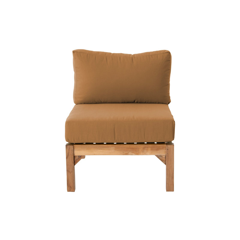 Chaise longue sans accoudoirs en teck avec coussins Sunbrella Monterey, Chameau