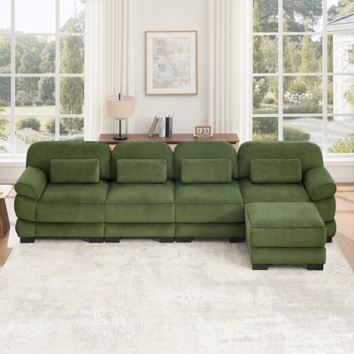 Oversize L-Shaped Modular Sectional Sofa, 4-Seater Sofa with Ottoman for Living Room Bedroom Apartment