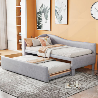 Twin Size L-Shaped Upholstered Daybed With Pop-Up Trundle, For Multi-Functional And Guest Rooms