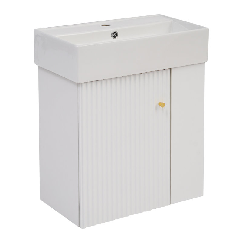 Armoire de salle de bain avec lavabo en céramique 21,6 pouces - Rangement à droite, moderne, meuble-lavabo flottant, style moderne pour les petites salles de bain