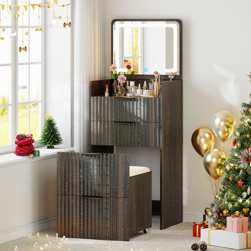 Dressing Table with Mirror, Brown