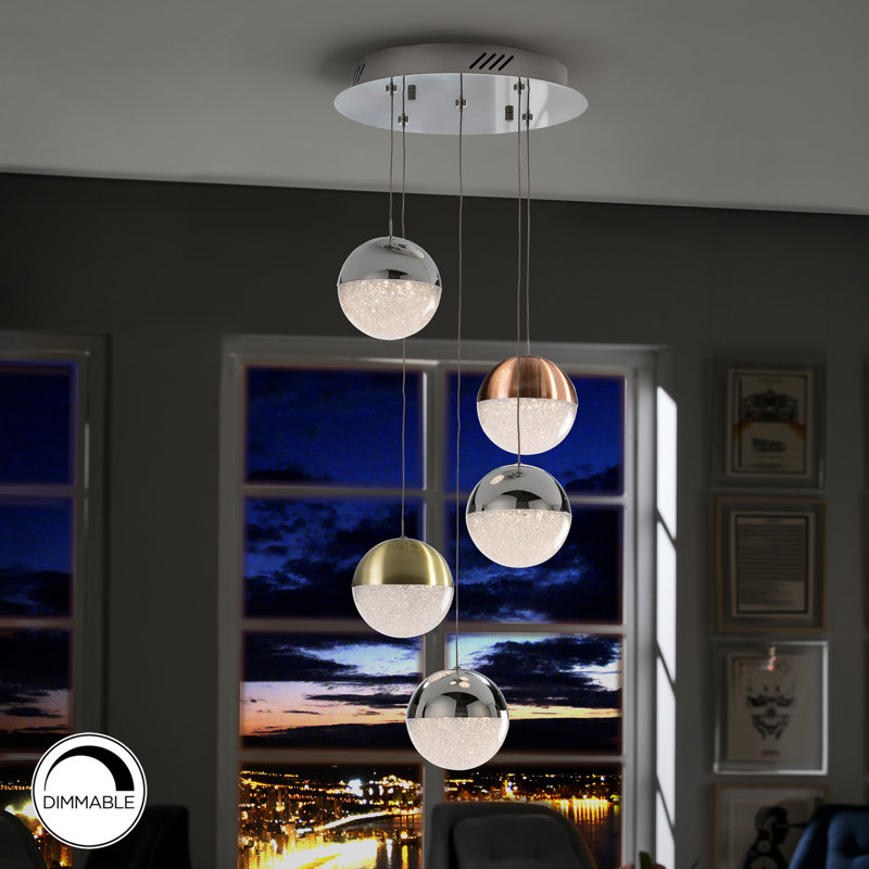 Avocet 5 - Light Chrome LED Cluster Pendant, 116cm H x 33cm W x 33cm D