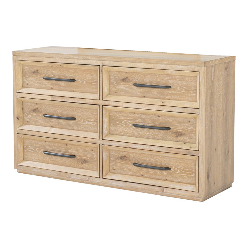 Commode 6 tiroirs en bois massif avec tiroir supérieur doublé de feutre Kate