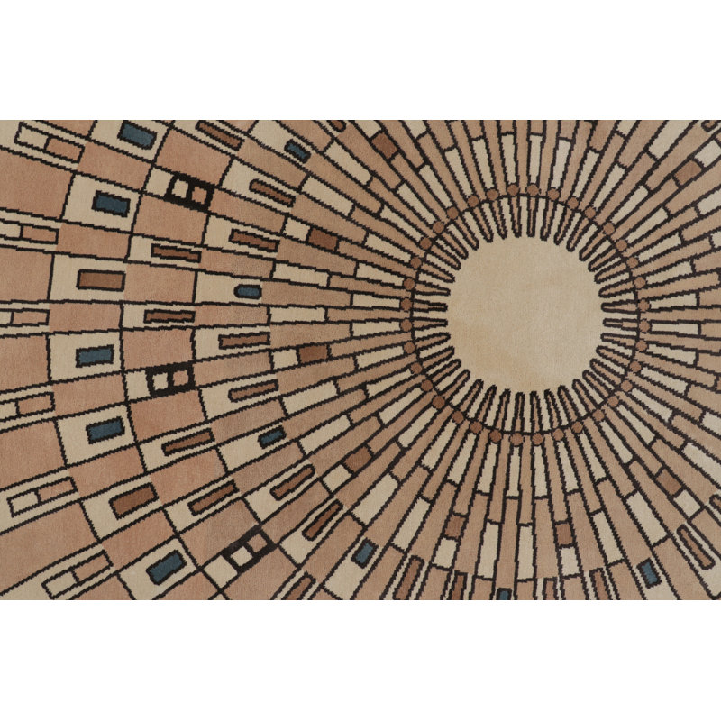 Rug & Kilim’S French Art Deco Style Circle Rug In Beige With Geometric Patterns
