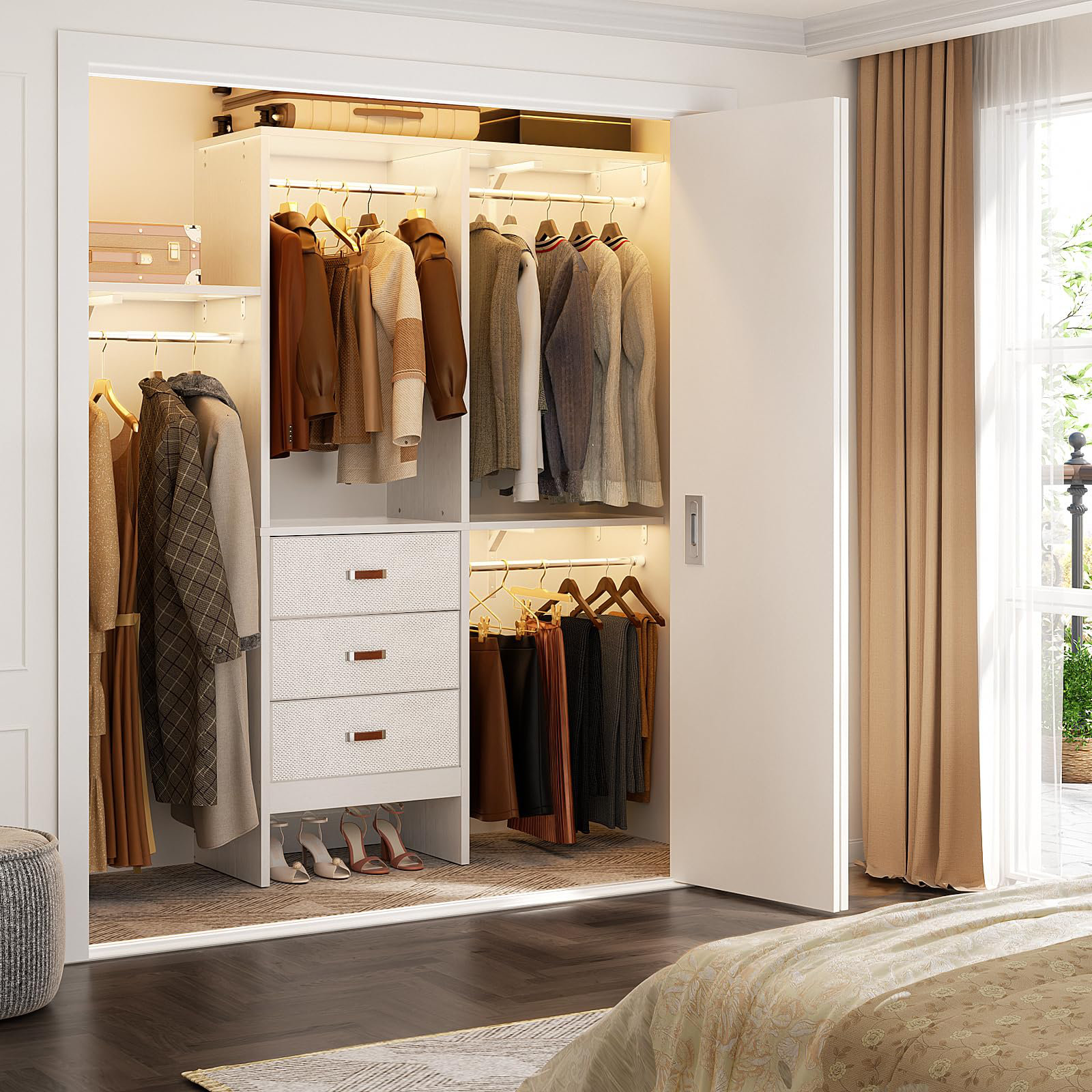Rebrilliant Nakada 19'' - 59" W Small Closet System with Drawers & Reviews | Wayfair