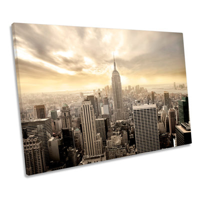 New York City Skyline Cream - Wrapped Canvas Print