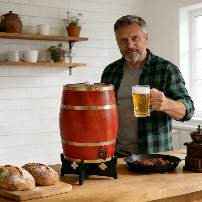 Baril de vin en bois de pin 15L / 3,96 gallons avec base et robinet, baril de vin de table rétro pour bar à domicile et réception