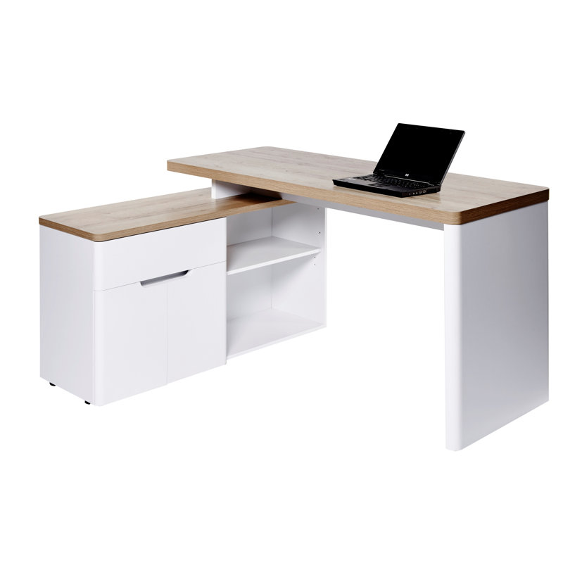 Hollice Modular L-Shaped Credenza Desk, Gray/Riviera Oak White