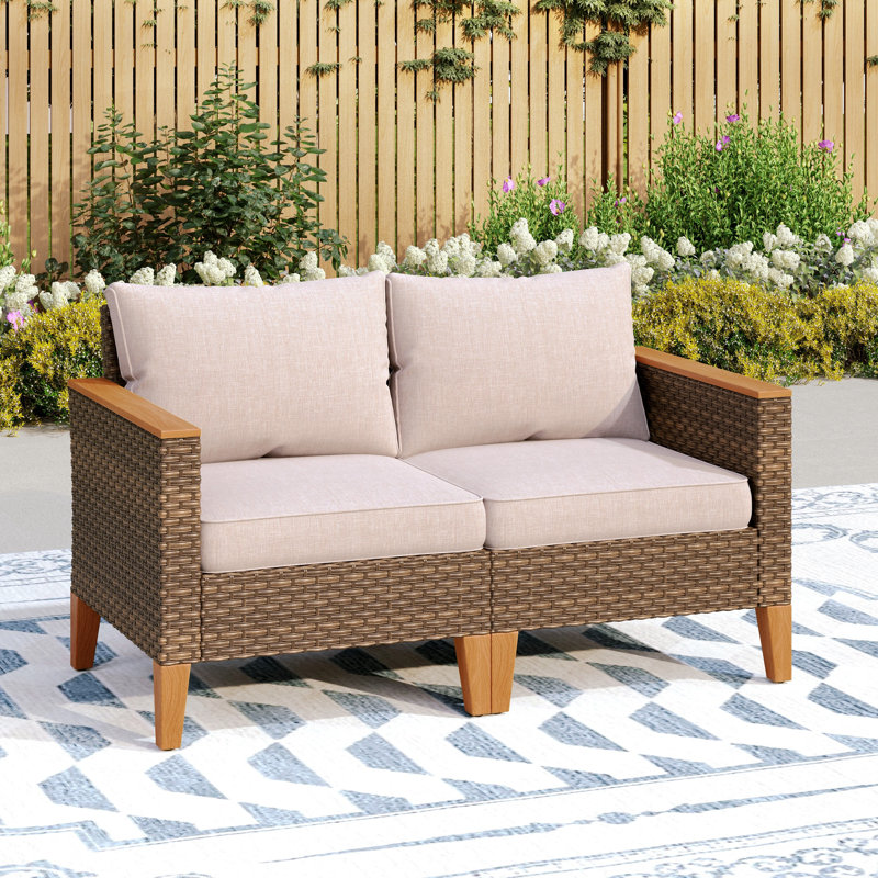 Salem Wicker Outdoor Patio Chairs with Single Armrest and Cushions, Cushion Pro Beige Performance Canvas