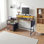 Bureau d'ordinateur de 39,4 po avec station de charge USB et lumières à DEL de 15 couleurs, tablettes de rangement latérales avec tiroir en tissu, tablette pour écran, style industriel, bureau de jeu pour bureau à domicile, brun et noir rustiques