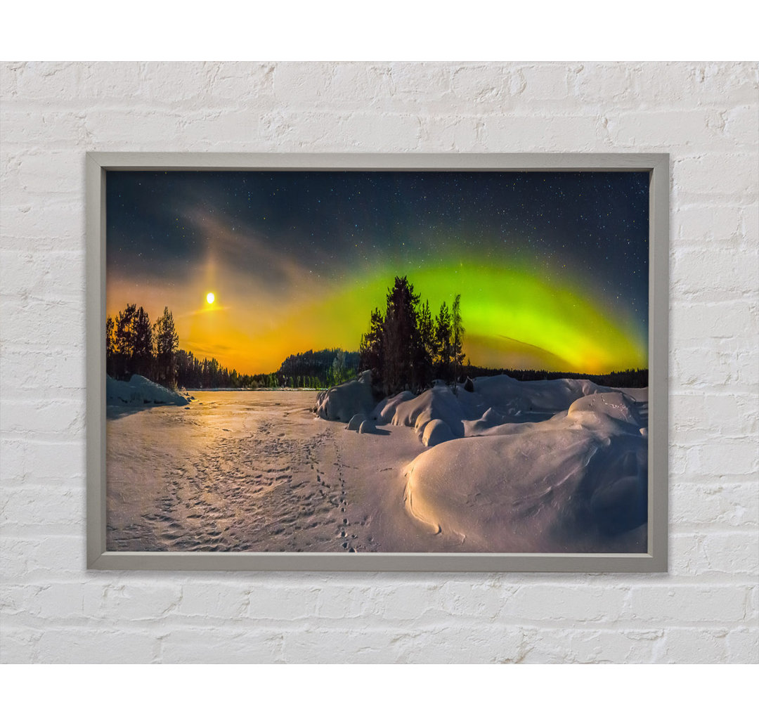 Nothern Lights at Night Snow - Einzelbildrahmen Kunstdrucke auf Leinwand