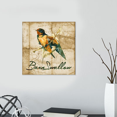Reproduction d'art mixte encadrée 24 po x 24 po encadrée «Hirondelle de grange» par Brandi Fitzgerald