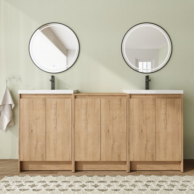 Meuble-lavabo double autoportant 72 po avec plateau en résine et portes à fermeture en douceur 72 po