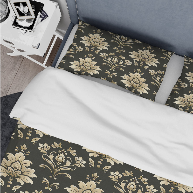 Ensemble de housse de couette moderne brun et beige à motif damassé classique IV
