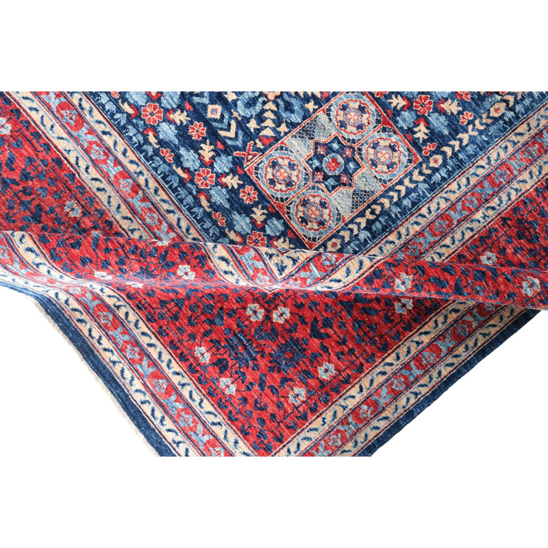 Tapis bleu marine et rouge de haute qualité noué à la main