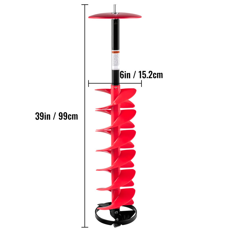 Ice Drill Auger, 6\" Diameter Nylon Ice Auger, 39\" Length Ice Auger Bit,Auger Drill with 11.8\" Extension Rod,Auger Bit with Drill Adapter,Top Plate & Blade Guard for Ice Fishing Ice Burrowing