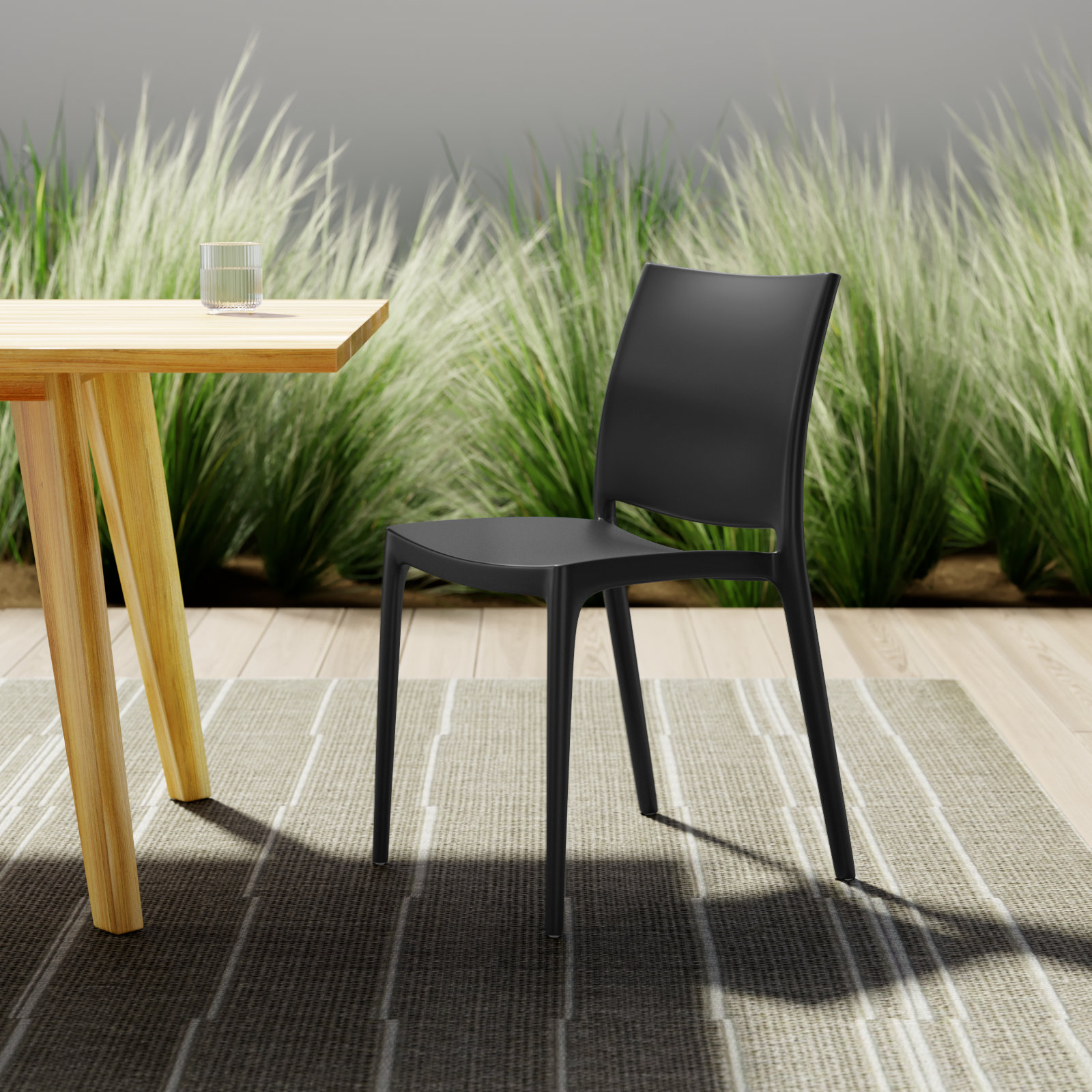 Burt Stackable Patio Side Chair, Black