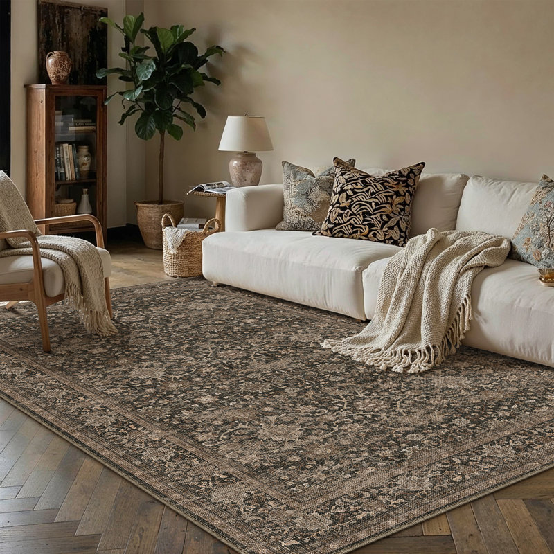 Tapis oriental lavable à la machine Isla avec envers antidérapant, 0.35", Rectangle 5 pi x 7 pi