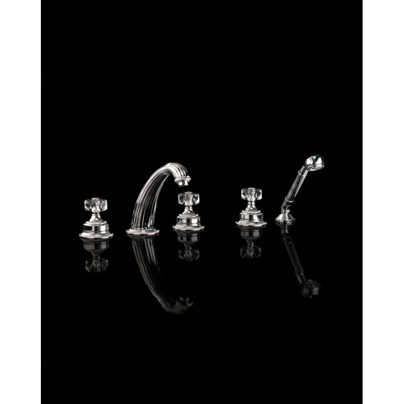 King 3 Handle Deck Mounted Roman Tub Faucet Trim with Handshower, Chrome