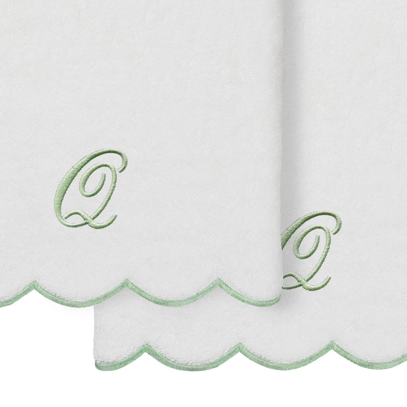 Ensemble de serviettes de bain personnalisées 100% coton turque 2 pièces Linum Home Textiles ADORNIA, Q, Blanc/vert