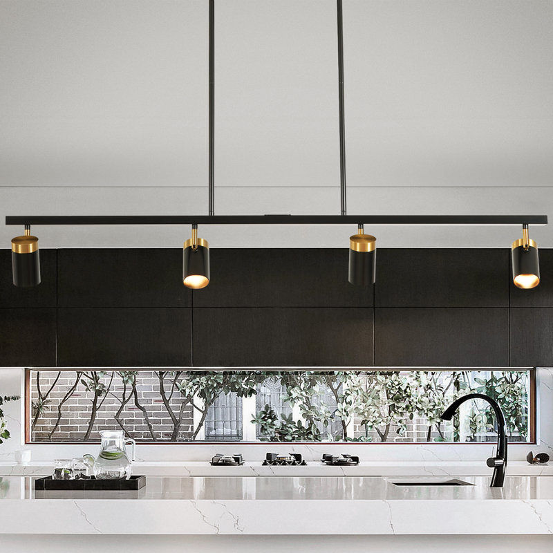 Suspension moderne à 4 spots DEL linéaires avec têtes orientables pour îlot de cuisine