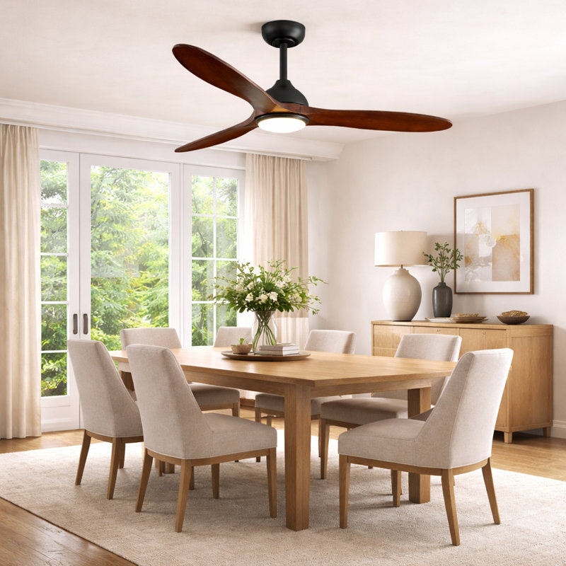 Ventilateur de plafond en bois massif 52 po avec lumière DEL, télécommande