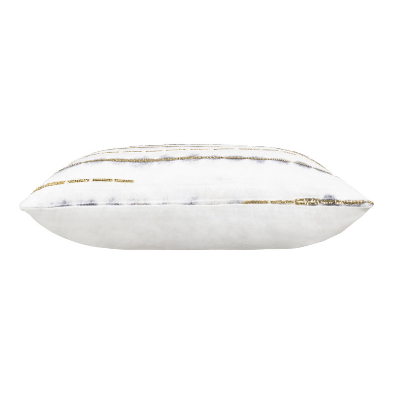Lahana Velvet Square Pillow Cover & Insert, Ivory/Gray